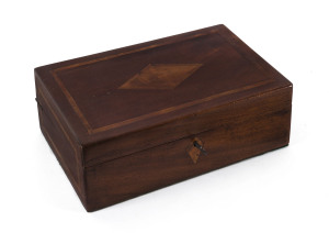 An Australian writing box. cedar, fiddleback blackwood and huon pine, 19th century, 12cm high, 35cm wide, 22cm deep