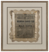 [MELBOURNE GARRICK CLUB] Amateur Performance in aid of...the Benevolent Asylum, June 4th, 1856, at the Olympic Theatre. Broadside with original silk and fine lace border, 31 x 28cm Printed at the "Auction Mart Daily Advertiser" Office, 23 Collins Street, - 2