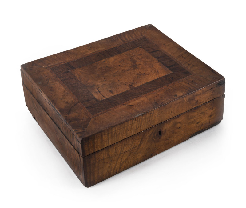 A Colonial Tasmanian deed box, musk, cedar and fiddleback blackwood, 19th century, ​10cm high28cm wide, 24cm deep