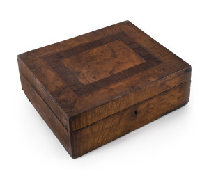 A Colonial Tasmanian deed box, musk, cedar and fiddleback blackwood, 19th century, 10cm high28cm wide, 24cm deep