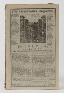 [CAPTAIN JAMES COOK, R.N.] The Gentleman's Magazine for July 1784, [London : Printed by J. Nichols, for D. Henry, late of St. John's Gate, July 1784] being the first number of vol. LIV part II. Octavo, disbound, frontispiece, folding copper engraving afte