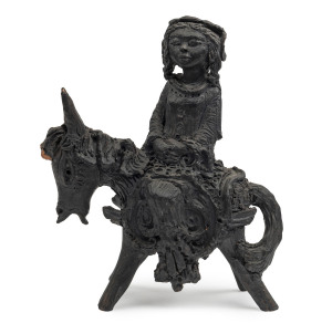 DAVID AND HERMIA BOYD (attributed) pottery figure of a woman on a donkey, 23cm high