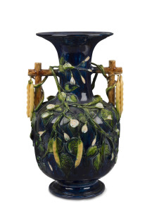 A Colonial pottery vase with applied sweet pea decoration, 19th century, 39.5cm high