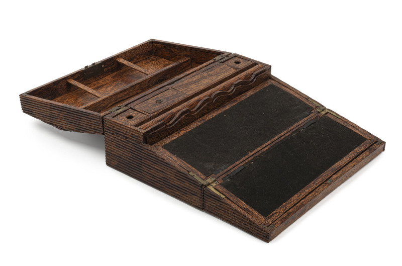 Anglo-Ceylonese writing box made from palmwood, interior fitted with slope and compartments, 19th century, 16cm high, 39cm wide, 23cm deep