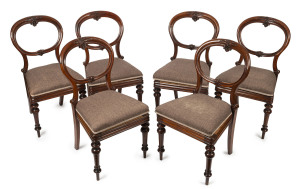 Defence Department set of six campaign dining chairs, carved walnut, circa 1870, legs fitted with brass sockets for dismantling, each chair part number and stamped "D.D.", made by T.R. COGSWELL.