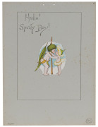 May GIBBS (1877 - 1969) Hullo! Sporty Boy! Three letterpress calendar cards, original grey boards, imprinted at lower margins "Copyright May Gibbs", and each with a shaped colour process Gumnut Babies design with printed May Gibbs signature in the image. - 4