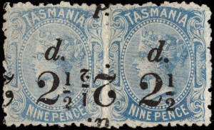 1891 (SG.168a) 2½d on 9d Pale Blue Sideface showing OVERPRINT DOUBLE & INVERTED. Fine pair MLH. Cat. £1200. (2)