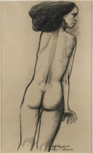 CLIFFORD WILLIAM BAYLISS (1912-1989), Nude, 1978, black conté, signed and titled "Cliff Bayliss, '78. Study for a Bassarid", Bridget McDonnell label verso, 50 x 29cm, PROVENANCE: From the estate of the artist