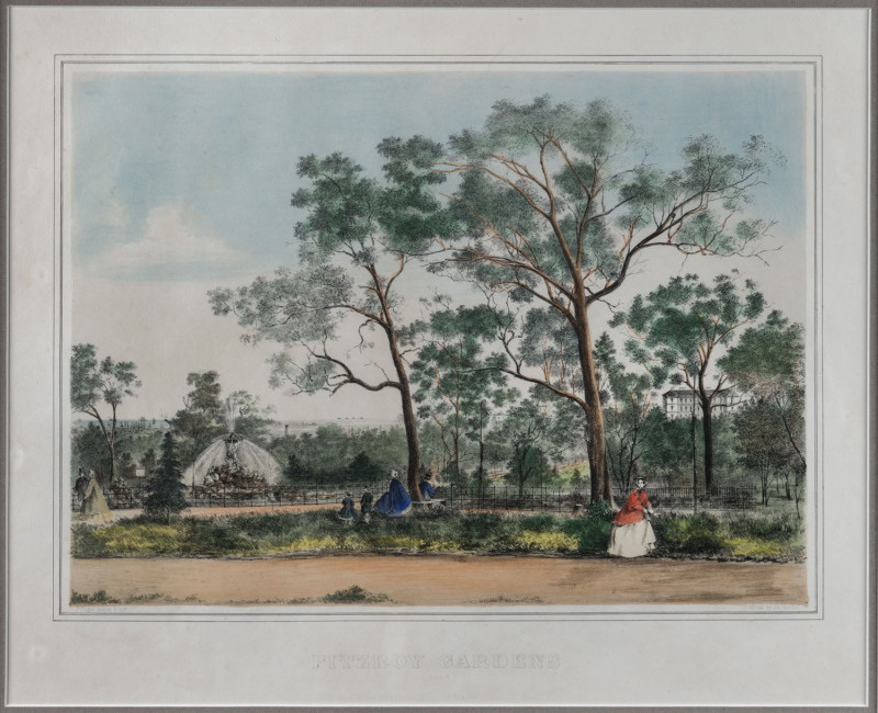 FRANCOIS COGNE [1829 - 1883], Fitzroy Gardens, hand-coloured lithograph (from "The Melbourne Album" printed by Charles Troedel), 27 x 37cm.