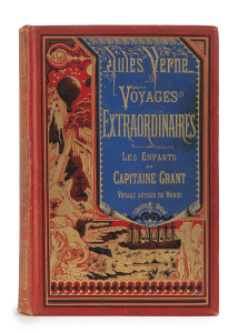 Jules VERNE (1828 - 1905) Les Enfants du Capitaine Grant : Voyage autour du Monde [Paris : J. Hetzel et Cie; n.d. but 1890]; large octavo, 3 volumes in one, original publisher's pictorial blue and red cloth gilt, spine with gilt lettering and decoration,