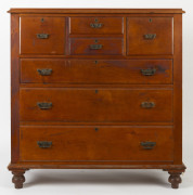 A seven drawer chest, solid huon pine, Tasmanian origin, circa 1890, 124cm high, 121cm wide, 52cm deep