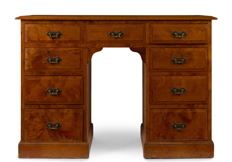 A twin pedestal ladies desk, huon pine, Tasmanian origin, late 19th century, 76cm high, 108cm wide, 48cm deep