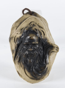 WILLIAM RICKETTS pottery face plaque of tribal elder, incised "Wm. Ricketts", 14cm high