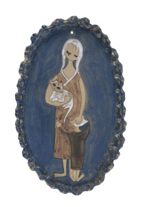 SYLVIA HALPERN oval pottery wall plaque, incised "Sylvia Halpern", 42cm high