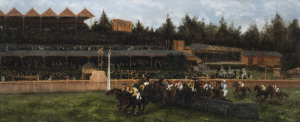FLEMINGTON STEEPLECHASE: B.Horten, (Flemington Steeplechase), c1907, oil on canvas, framed, overall 85 x 46cm.