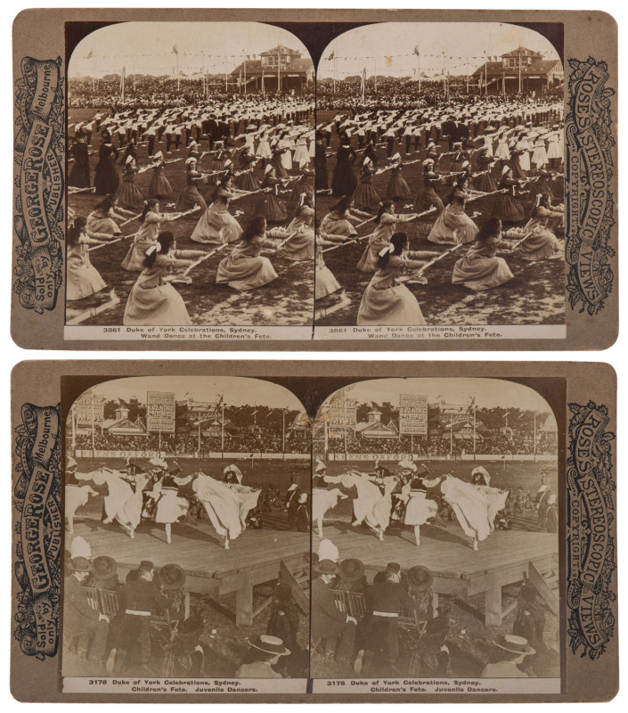 A collection of Australian (George Rose) stereoview cards comprising Commonwealth Celebrations, Sydney (12 different); Duke of York Celebrations, Sydney (10 different) & Coronation of King Edward VII (2 different). [Total: 24].