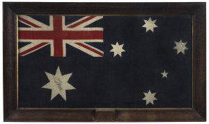 A full-size Australian flag from WWI signed 'J.Foch', by Marshal Jean Marie Foch, Commander in Chief of the Allied Armies