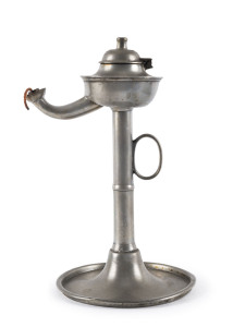 A whale oil lamp, pewter, English, 19th century, ​22cm high