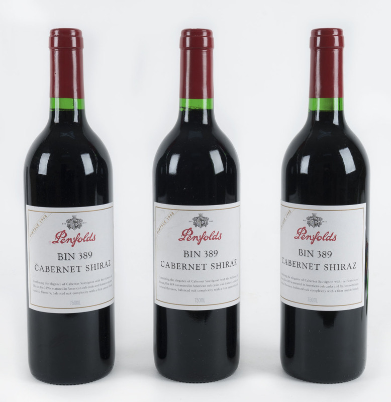 PENFOLDS Cabernet Shiraz 1998 vintage Bin 389, 750ml (three bottle)