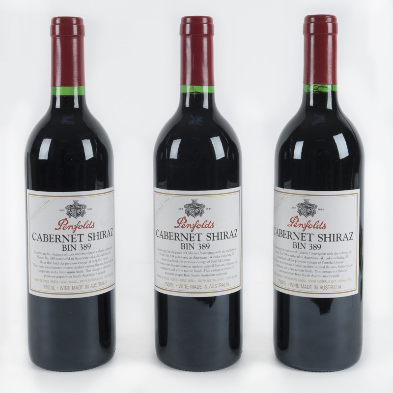 PENFOLDS Cabernet Shiraz 1996 vintage Bin 389, 750ml (three bottle)