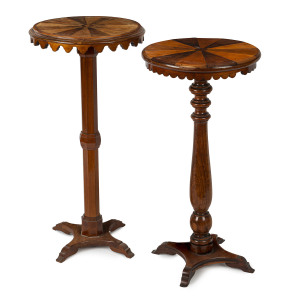 Two of Australian timber pedestals, blackwood and hardwood, late 19th early 20th century, 86cm high, 42cm diameter