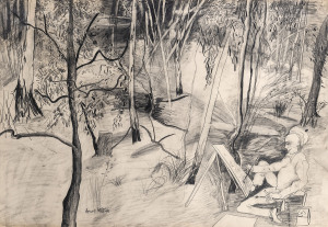 ANNE HALL (1945 -), artist in landscape, pencil on paper, signed and dated lower left "Anne Hall, '68", 70 x 102cm