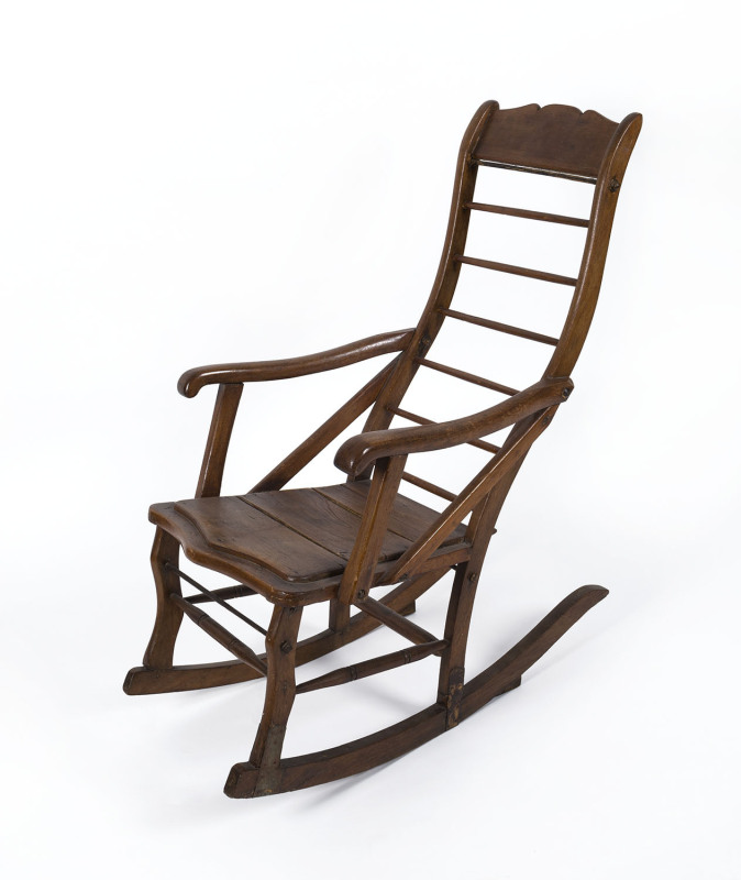 An Australian rocking chair, blackwood and pine, 19th century, with primitive restoration, 96cm high, 53cm across the handles