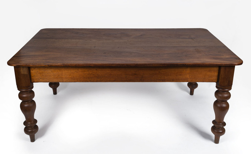 A Colonial farmhouse kitchen table, Australian cedar, 19th century, ​75cm high, 181cm wide, 108cm deep