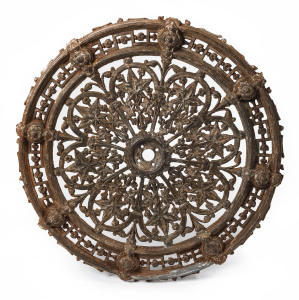 A large and impressive architectural ceiling rose from the LAUNCESTON BANK FOR SAVINGS in Tasmania, painted cast iron, 19th century, 84cm diameter