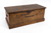 A Baltic pine blanket box emblazoned "Wahgunyah", 19th century, 49cm high, 114cm wide, 56cm deep