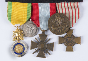French five medal group: Medaille militaire croix de Guerre (foreign theatre), Combatant's Cross, Overseas service medal with Extreme honour bar, plus Indo-China medal
