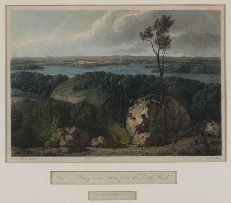 WILLIAM WESTALL (1781-1850), View of Port Jackson taken from the South Head, coloured engraving, circa 1814, engraved by JOHN PYE, (1782-1874), London (Pall Mall) : Pubd. by G. & W. Nicol. sheet size 24.2 x 30cm