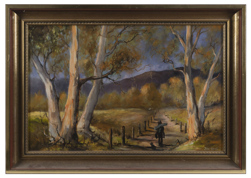 Five assorted Austrlian themed paintings, ​all framed, the largest 69 x 76cm overall