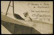 THE FIRST AIRMAIL IN AUSTRALIA - June 1914 16 June 1914 (AAMC.1) Melbourne - Bendigo - Ballarat, real photo postcard flown by French aviator, Maurice Guillaux, signed and endorsed by him (in French) with a greeting to the mayor of Ballarat. Superb conditi