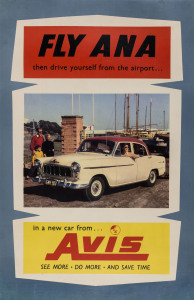 [AUSTRALIAN AIRLINES] Fly ANA Then Drive Yourself From The Airport In A New Car From Avis 1957 colour and process lithograph, 100.5 x 63.7cm. Linen-backed.