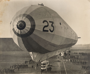 [PHOTOGRAPH] A Gas Bag That Bored The Huns, [HMA "23", Vickers Airship], 1917. Vintage silver gelatin photograph, titled in pencil with various annotations in pencil and crayon verso, 50.5 x 60cm.