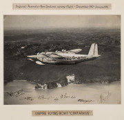 Dec.1937 - Jan.1938 (AAMC.775-782) The IMPERIAL AIRWAYS EMPIRE FLYING-BOAT SURVEY FLIGHT Empire Flying Boat "Centaurus." England-Australia-New Zealand Survey Flight, c1937-1938. Silver gelatin photograph, autographed by the crew in ink on image lower lef