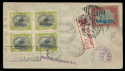 PAPUA - Aerophilately & Flight Covers: 1928 (Nov 21) Port Moresby-USA Internal Airmail Combination Franking AAMC.P1a on registered cover to East Orange, NJ with Lakatois ½d (14) & 2d pair tied 'PORT MORESBY/PAPUA' datestamps, red/white registration label - 2