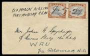 PAPUA - Aerophilately & Flight Covers: 1928 (May 9) Port Moresby-Salamaua-Lae-Wau AAMC.P17 cover endorsed "PER MORLAE AIRLINE/PORT MORESBY & LAE" with Lakatois 1&frac12;d (2) cancelled in large manuscript "9.5.29", carried by Ray Parer in a DH-9, fine condition.