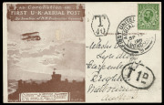 AUSTRALIA: Aerophilately & Flight Covers: Commercial Airmail Inwards to Australasia: Great Britain - Accelerated By Airmail: 1911 (Sept. 12 & 13) fourth and fifth day use of purple-brown postcards at inaugural British air mail service, to Sydney and Melbo - 2