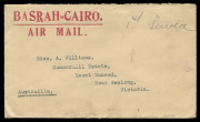 AUSTRALIA: Aerophilately & Flight Covers: Commercial Airmail Inwards to Australasia: Iraq - Accelerated By Airmail: 1927 (Jan. 21) cover specially inscribed for Imperial Airways Basrah-Cairo airmail service addressed to Mt Duneed Victoria, bearing British - 2
