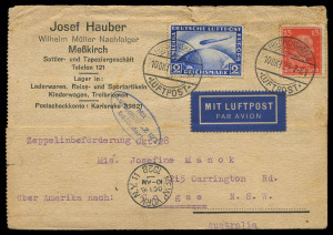 AUSTRALIA: Aerophilately & Flight Covers: Commercial Airmail Inwards to Australasia: Germany - Accelerated By Airmail - 1928 (Oct. 10) corner card inscribed postcard Friedrichshafen to Sydney with Graf Zeppelin oval 'Mit/Luftschiff LZ127/befÃ¶rdert' hands