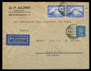 AUSTRALIA: Aerophilately & Flight Covers: Commercial Airmail Inwards to Australasia: Germany - Accelerated By Airmail:&nbsp;1929&nbsp;(Aug.15) remarkable commercial usage of cover (small flap faults) from Freidrichshafen to Sydney carried to Japan aboard&nbsp;Graf Zeppe