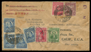AUSTRALIA: Aerophilately & Flight Covers: Commercial Airmail Inwards to Australasia: Colombia - Accelerated By Airmail: 1929 (Aug 24) cover La Dorado, Caldas, Colombia to Coolangatta Queensland, sender has adapted an inscribed envelope (for a California automotive company) apparently as an economy measure, reverse bearing SCADTA (Sociedad Colombo Alemana de Transportes Aereos) airmail etiquette, tied by Barranquilla datestamp (Aug 26), handstamped 'D/Z' upper right apparently a Colombian interna