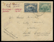 AUSTRALIA: Aerophilately & Flight Covers: Commercial Airmail Inwards to Australasia: Iraq - Accelerated By Airmail: 1929 (Oct. 31) registered cover Iraq to Cairns Queensland endorsed 'BAGHDAD-KARACHI' (minor contemporary ink stains) bearing British Occupa