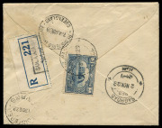 AUSTRALIA: Aerophilately & Flight Covers: Commercial Airmail Inwards to Australasia: Iraq - Accelerated By Airmail: 1929 (Oct. 31) registered cover Iraq to Cairns Queensland endorsed 'BAGHDAD-KARACHI' (minor contemporary ink stains) bearing British Occupa - 2