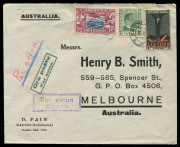 AUSTRALIA: Aerophilately & Flight Covers: Commercial Airmail Inwards to Australasia: Lithuania: 1937-38 D. Fain (Kaunas) covers to Henry B Smith Melbourne, varying compositions for 3L40 rate (UPU 60c plus airmail surcharge 2L80 per 10gms), two types of 'P - 3