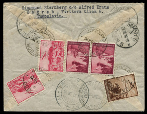 AUSTRALIA: Aerophilately & Flight Covers: Commercial Airmail Inwards to Australasia: Yugoslavia: 1938 (Nov. 26) registered cover from Samobor to Melbourne bearing 25d50 aggregate franking, comprising 1937 Air 2d50 x2, 10d pair and 50p, representing UPU 3d