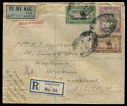 Sudan: 1934 (Dec. 8) registered cover Khartoum to Brisbane, which joined the Imperial Airways first service to be extended from Singapore to Australia, AAMC #469f, bearing aggregate franking 10p20, representing 10p combined airmail rate per &frac12;oz plus 20m r