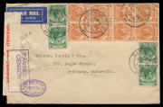 AUSTRALIA: Aerophilately & Flight Covers: Commercial Airmail Inwards to Australasia: Malaya - Straits Settlements: 1940 (Sept. 28) Fraser & Co (Singapore) dual censored cover to Brisbane with unusual franking composition for 55c combined airmail rate, com